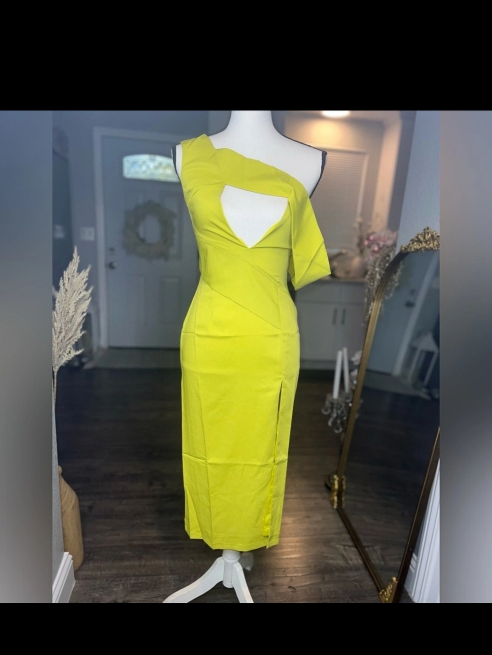 Santoni Lemon Yellow Midi Dress with Front Slit